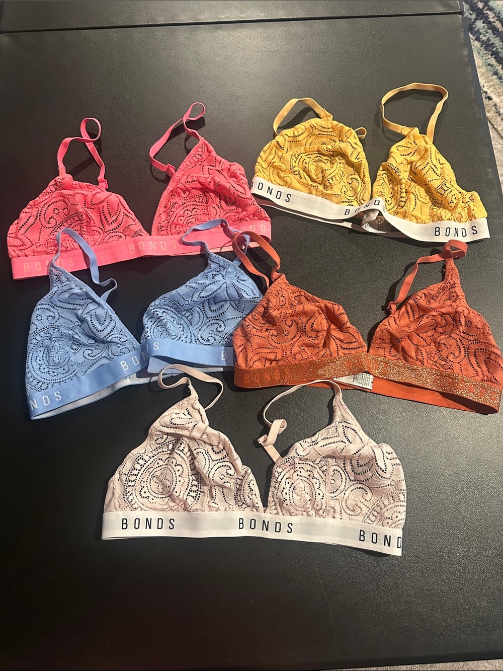 Bonds Lace Bralette Set in Pink, Yellow, Blue, Orange, Cream
